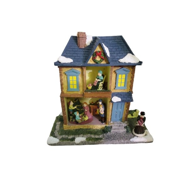 vintage dickens christmas light up house with village figurine